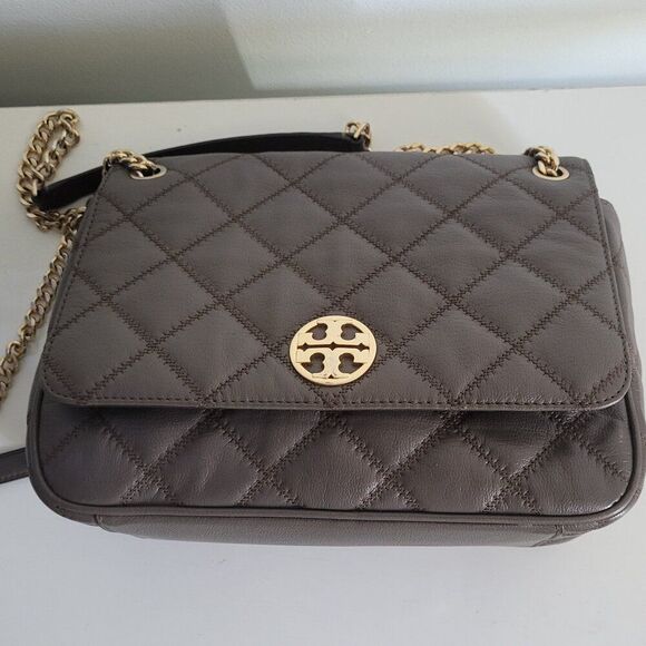 Tory Burch Quilted Shoulder Bag in Brown with Gold Chain - Picture 9 of 13